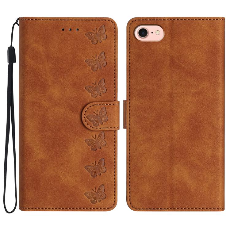 Coque de téléphone en cuir embossé Seven Butterflies, pour iPhone 16e / 17e, iPhone 17 Pro Max, iPhone 17 Pro, iPhone 17, iPhone Air, iPhone 16 Pro Max, iPhone 16 Pro, iPhone 16 Plus