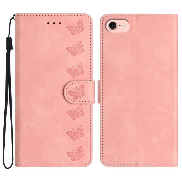 Coque de téléphone en cuir embossé Seven Butterflies, pour iPhone 16e / 17e, iPhone 17 Pro Max, iPhone 17 Pro, iPhone 17, iPhone Air, iPhone 16 Pro Max, iPhone 16 Pro, iPhone 16 Plus