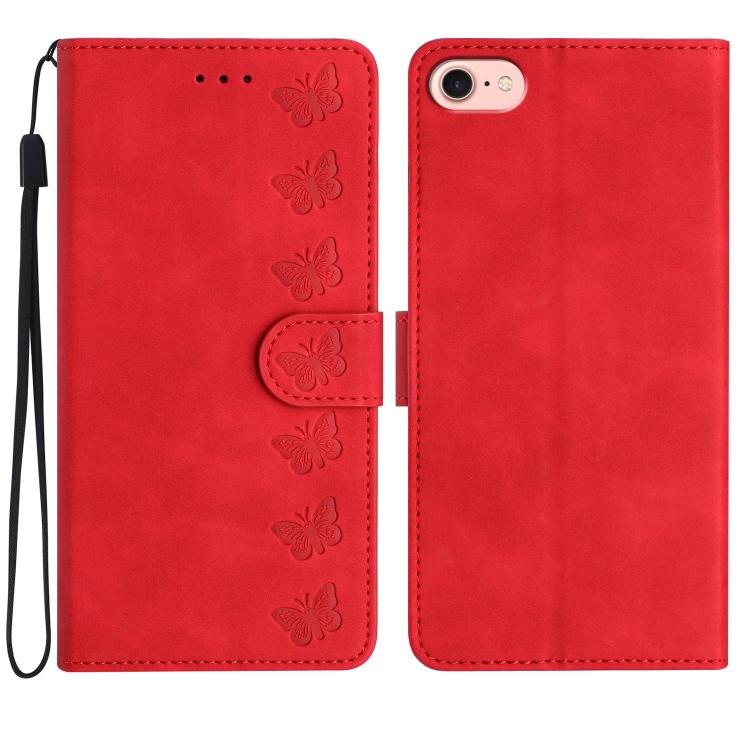 Coque de téléphone en cuir embossé Seven Butterflies, pour iPhone 16e / 17e, iPhone 17 Pro Max, iPhone 17 Pro, iPhone 17, iPhone Air, iPhone 16 Pro Max, iPhone 16 Pro, iPhone 16 Plus
