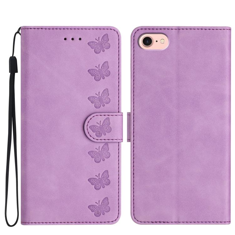 Coque de téléphone en cuir embossé Seven Butterflies, pour iPhone 16e / 17e, iPhone 17 Pro Max, iPhone 17 Pro, iPhone 17, iPhone Air, iPhone 16 Pro Max, iPhone 16 Pro, iPhone 16 Plus