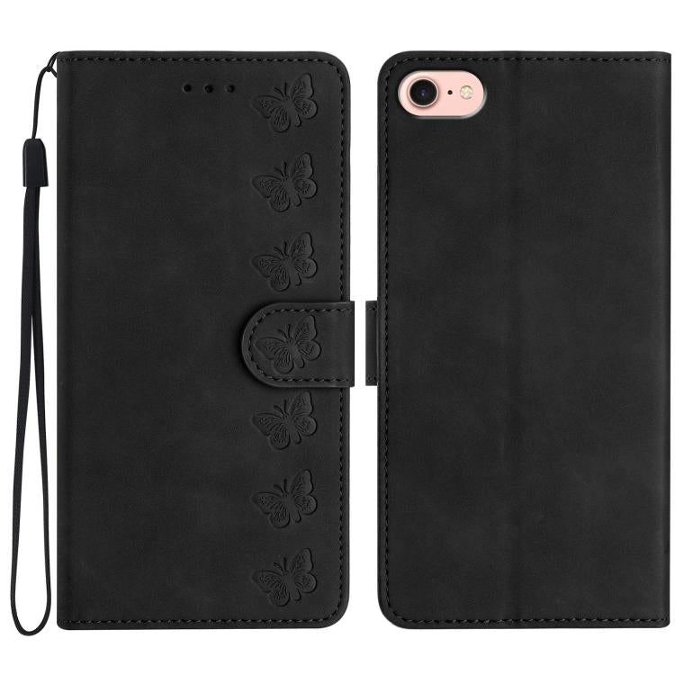 Coque de téléphone en cuir embossé Seven Butterflies, pour iPhone 16e / 17e, iPhone 17 Pro Max, iPhone 17 Pro, iPhone 17, iPhone Air, iPhone 16 Pro Max, iPhone 16 Pro, iPhone 16 Plus