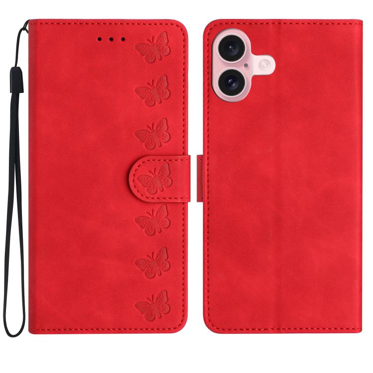 Coque de téléphone en cuir embossé Seven Butterflies, pour iPhone 16e / 17e, iPhone 17 Pro Max, iPhone 17 Pro, iPhone 17, iPhone Air, iPhone 16 Pro Max, iPhone 16 Pro, iPhone 16 Plus
