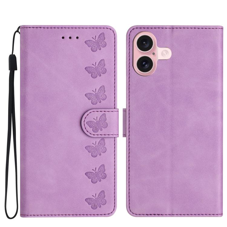 Coque de téléphone en cuir embossé Seven Butterflies, pour iPhone 16e / 17e, iPhone 17 Pro Max, iPhone 17 Pro, iPhone 17, iPhone Air, iPhone 16 Pro Max, iPhone 16 Pro, iPhone 16 Plus