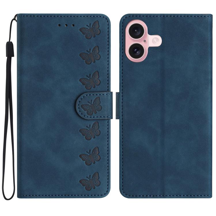 Coque de téléphone en cuir embossé Seven Butterflies, pour iPhone 16e / 17e, iPhone 17 Pro Max, iPhone 17 Pro, iPhone 17, iPhone Air, iPhone 16 Pro Max, iPhone 16 Pro, iPhone 16 Plus