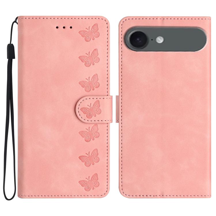 Coque de téléphone en cuir embossé Seven Butterflies, pour iPhone 16e / 17e, iPhone 17 Pro Max, iPhone 17 Pro, iPhone 17, iPhone Air, iPhone 16 Pro Max, iPhone 16 Pro, iPhone 16 Plus