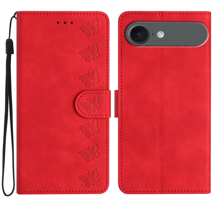Coque de téléphone en cuir embossé Seven Butterflies, pour iPhone 16e / 17e, iPhone 17 Pro Max, iPhone 17 Pro, iPhone 17, iPhone Air, iPhone 16 Pro Max, iPhone 16 Pro, iPhone 16 Plus