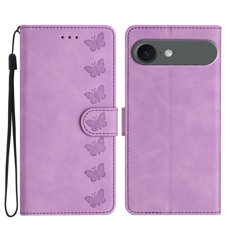 Coque de téléphone en cuir embossé Seven Butterflies, pour iPhone 16e / 17e, iPhone 17 Pro Max, iPhone 17 Pro, iPhone 17, iPhone Air, iPhone 16 Pro Max, iPhone 16 Pro, iPhone 16 Plus