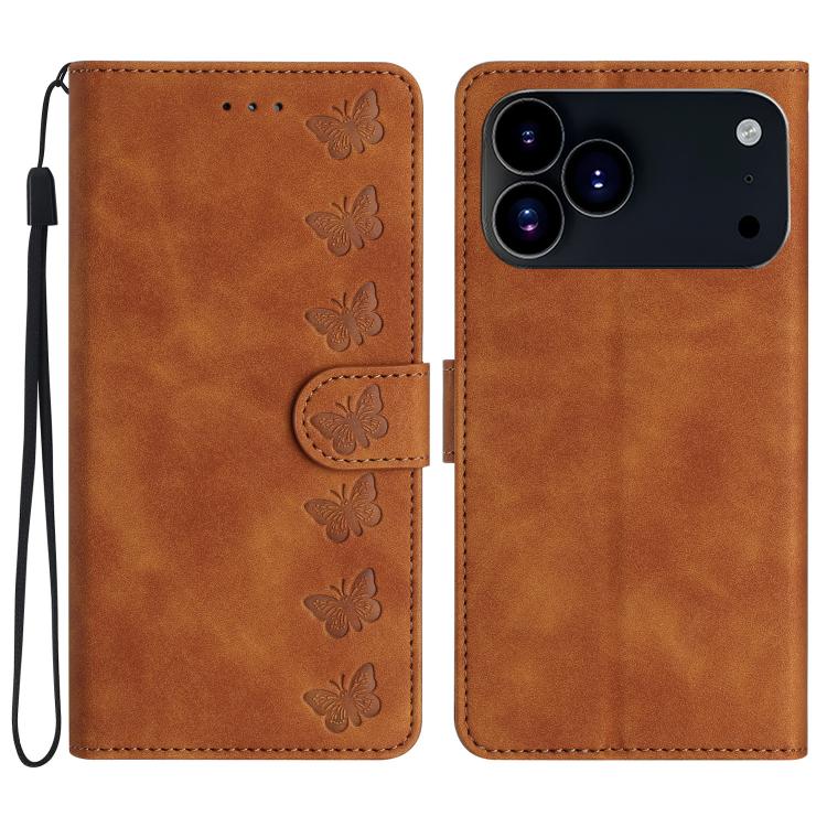 Coque de téléphone en cuir embossé Seven Butterflies, pour iPhone 16e / 17e, iPhone 17 Pro Max, iPhone 17 Pro, iPhone 17, iPhone Air, iPhone 16 Pro Max, iPhone 16 Pro, iPhone 16 Plus