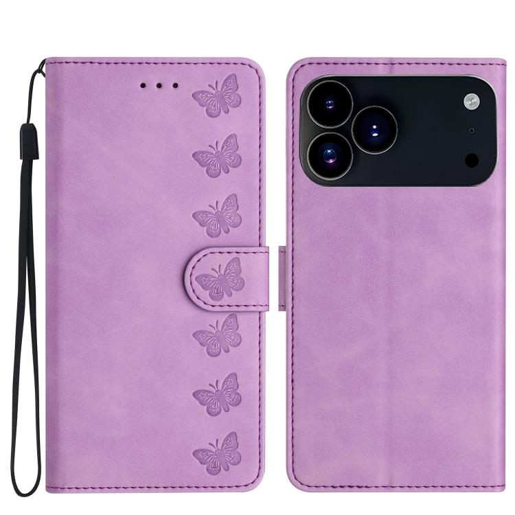 Coque de téléphone en cuir embossé Seven Butterflies, pour iPhone 16e / 17e, iPhone 17 Pro Max, iPhone 17 Pro, iPhone 17, iPhone Air, iPhone 16 Pro Max, iPhone 16 Pro, iPhone 16 Plus