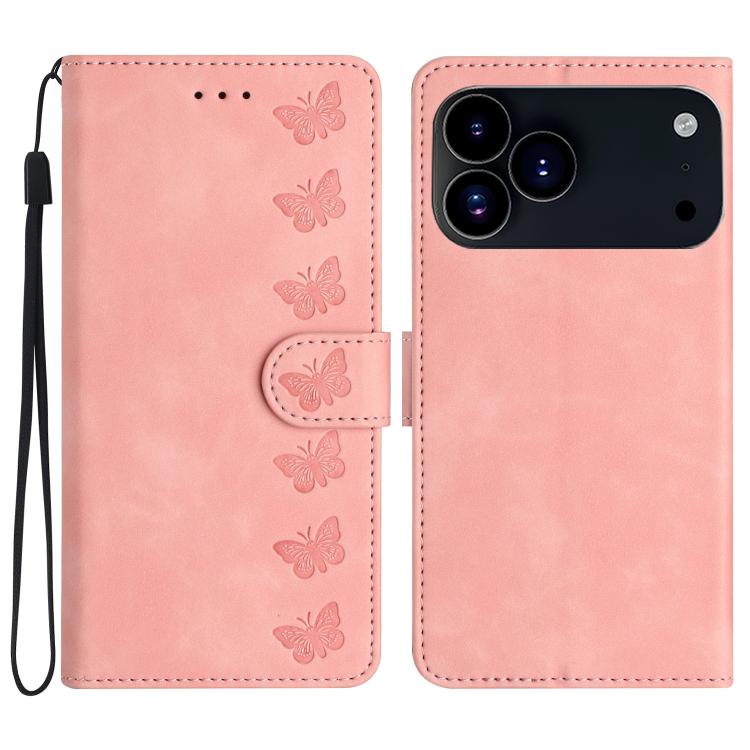 Coque de téléphone en cuir embossé Seven Butterflies, pour iPhone 16e / 17e, iPhone 17 Pro Max, iPhone 17 Pro, iPhone 17, iPhone Air, iPhone 16 Pro Max, iPhone 16 Pro, iPhone 16 Plus