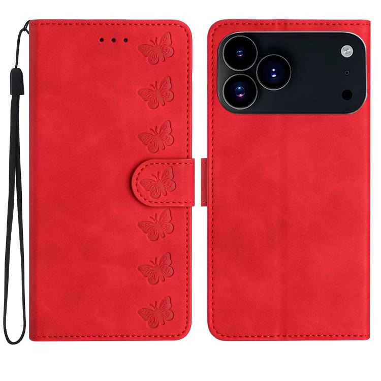 Coque de téléphone en cuir embossé Seven Butterflies, pour iPhone 16e / 17e, iPhone 17 Pro Max, iPhone 17 Pro, iPhone 17, iPhone Air, iPhone 16 Pro Max, iPhone 16 Pro, iPhone 16 Plus