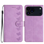Coque de téléphone en cuir embossé Seven Butterflies, pour iPhone 16e / 17e, iPhone 17 Pro Max, iPhone 17 Pro, iPhone 17, iPhone Air, iPhone 16 Pro Max, iPhone 16 Pro, iPhone 16 Plus
