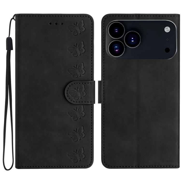 Coque de téléphone en cuir embossé Seven Butterflies, pour iPhone 16e / 17e, iPhone 17 Pro Max, iPhone 17 Pro, iPhone 17, iPhone Air, iPhone 16 Pro Max, iPhone 16 Pro, iPhone 16 Plus