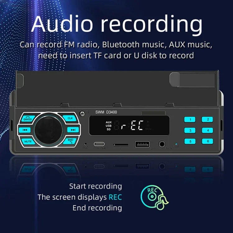 Autoradio Bluetooth SWM D3400 avec lecteur MP3, prise en charge de l'assistant vocal intelligent et de la radio FM