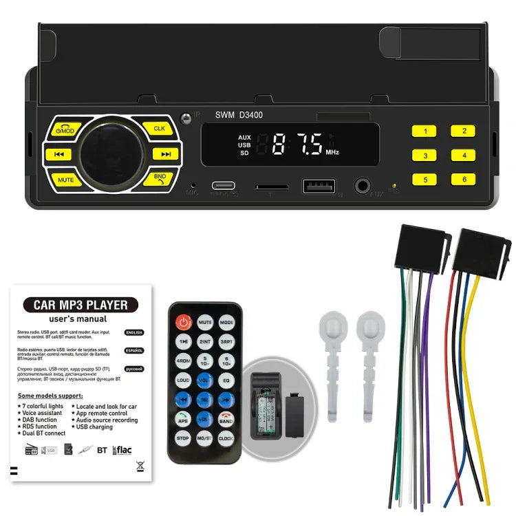 Autoradio Bluetooth SWM D3400 avec lecteur MP3, prise en charge de l'assistant vocal intelligent et de la radio FM