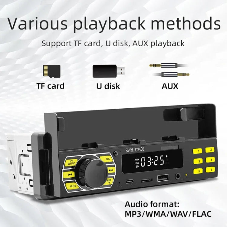 Autoradio Bluetooth SWM D3400 avec lecteur MP3, prise en charge de l'assistant vocal intelligent et de la radio FM