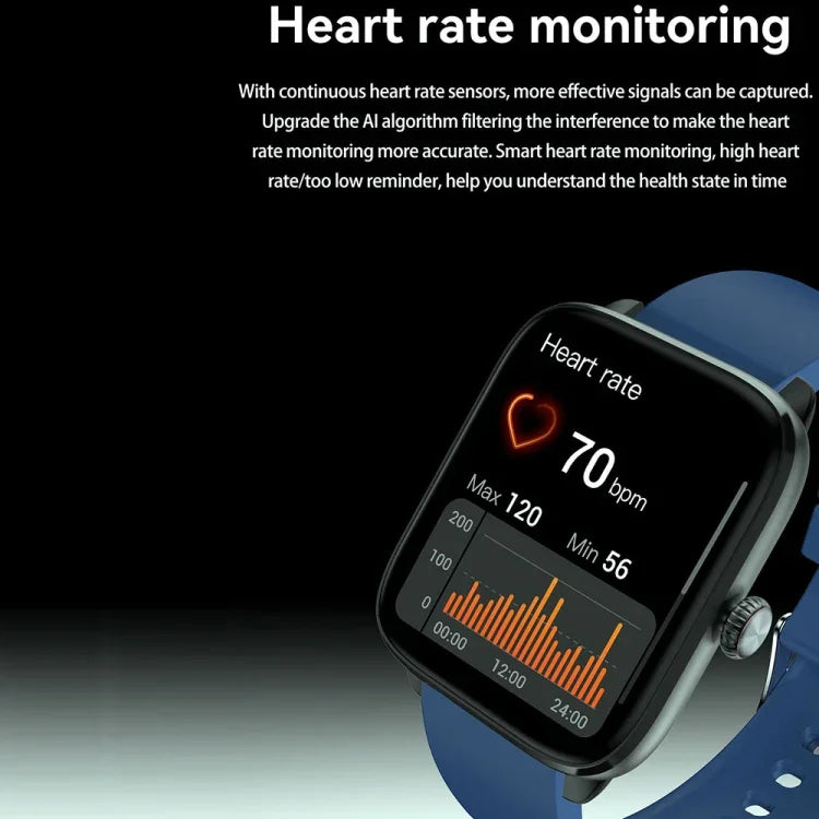 Montre connectée T20 avec bracelet en silicone étanche IP67 de 1,96 pouce, compatible avec les appels Bluetooth double mode et la surveillance de la fréquence cardiaque