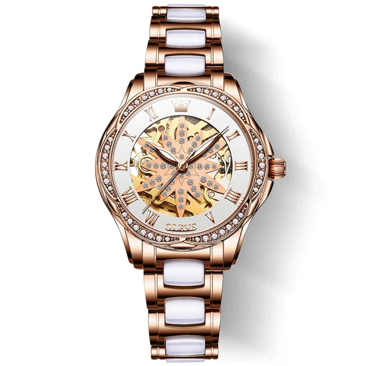 Montre mécanique étanche creuse multifonctionnelle pour femme OLEVS 6681