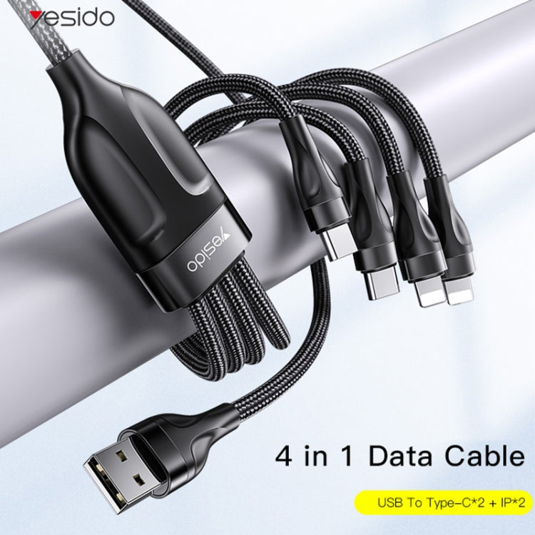 YESIDO CA111 Câble de charge USB 1,2 m 4A vers double Type-C + double 8 broches, CA111