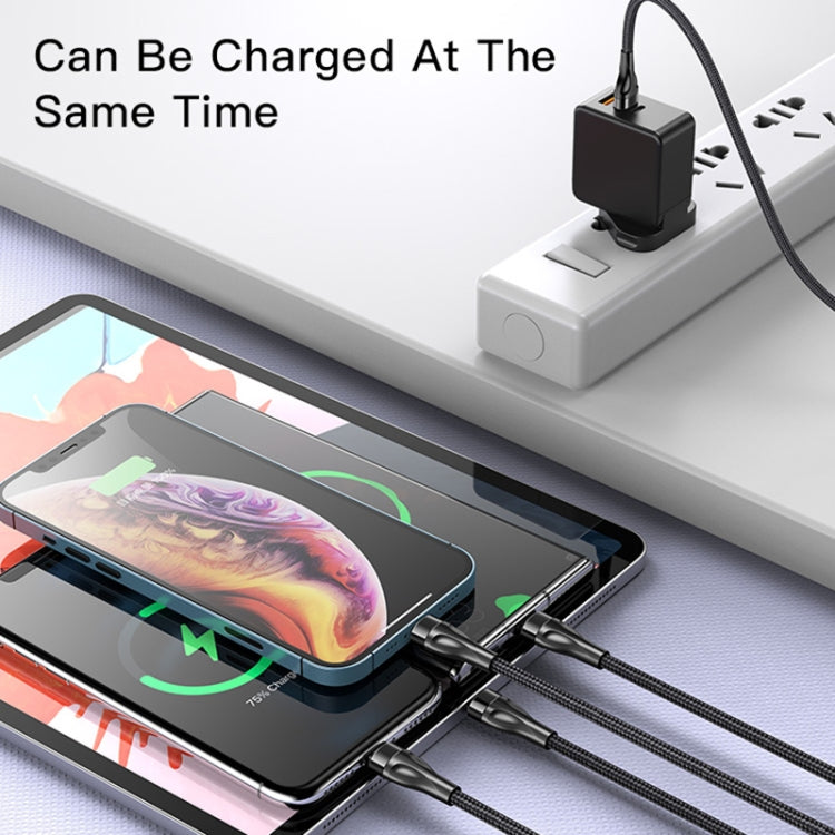 YESIDO CA111 Câble de charge USB 1,2 m 4A vers double Type-C + double 8 broches, CA111