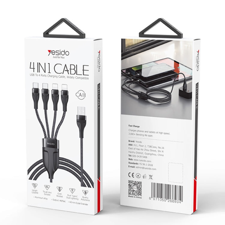 YESIDO CA111 Câble de charge USB 1,2 m 4A vers double Type-C + double 8 broches, CA111
