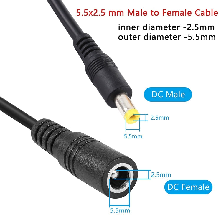 Câble d'extension d'alimentation DC femelle à mâle 5,5 x 2,5mm, 1m, 1,5m, 3m, 5m, 10m