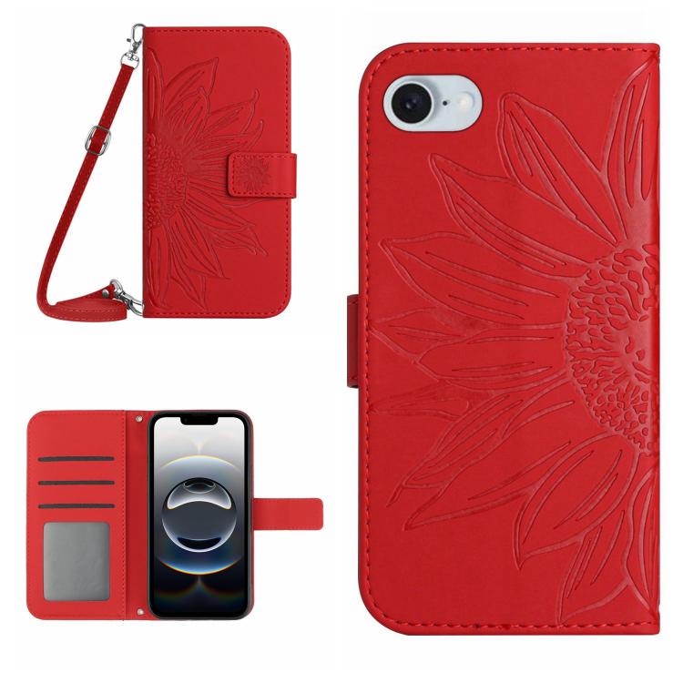 Étui de téléphone en cuir gaufré tournesol au toucher agréable avec cordon, pour iPhone 17e / 16e, pour iPhone 17 Pro Max, pour iPhone 17 Pro, pour iPhone 17
