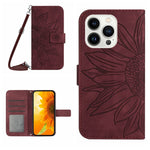 Étui de téléphone en cuir gaufré tournesol au toucher doux avec cordon, pour iPhone Air, pour iPhone 16 Pro Max, pour iPhone 16 Pro, pour iPhone 16 Plus
