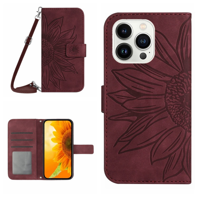 Étui de téléphone en cuir gaufré tournesol au toucher doux avec cordon, pour iPhone Air, pour iPhone 16 Pro Max, pour iPhone 16 Pro, pour iPhone 16 Plus