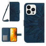 Étui de téléphone en cuir gaufré tournesol au toucher doux avec cordon, pour iPhone Air, pour iPhone 16 Pro Max, pour iPhone 16 Pro, pour iPhone 16 Plus