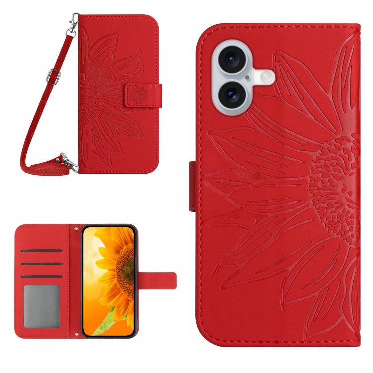Étui de téléphone en cuir gaufré tournesol au toucher doux avec cordon, pour iPhone Air, pour iPhone 16 Pro Max, pour iPhone 16 Pro, pour iPhone 16 Plus