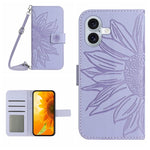 Étui de téléphone en cuir gaufré tournesol au toucher doux avec cordon, pour iPhone Air, pour iPhone 16 Pro Max, pour iPhone 16 Pro, pour iPhone 16 Plus