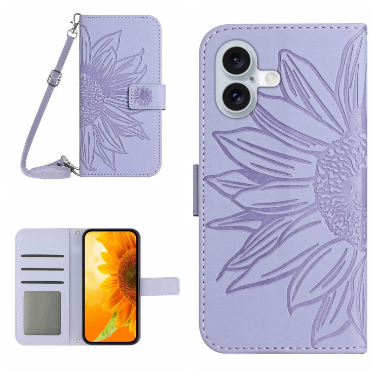 Étui de téléphone en cuir gaufré tournesol au toucher doux avec cordon, pour iPhone Air, pour iPhone 16 Pro Max, pour iPhone 16 Pro, pour iPhone 16 Plus