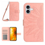 Étui de téléphone en cuir gaufré tournesol au toucher doux avec cordon, pour iPhone Air, pour iPhone 16 Pro Max, pour iPhone 16 Pro, pour iPhone 16 Plus