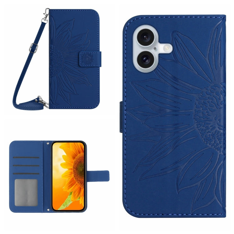 Étui de téléphone en cuir gaufré tournesol au toucher doux avec cordon, pour iPhone Air, pour iPhone 16 Pro Max, pour iPhone 16 Pro, pour iPhone 16 Plus