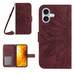 Étui de téléphone en cuir gaufré tournesol au toucher doux avec cordon, pour iPhone Air, pour iPhone 16 Pro Max, pour iPhone 16 Pro, pour iPhone 16 Plus