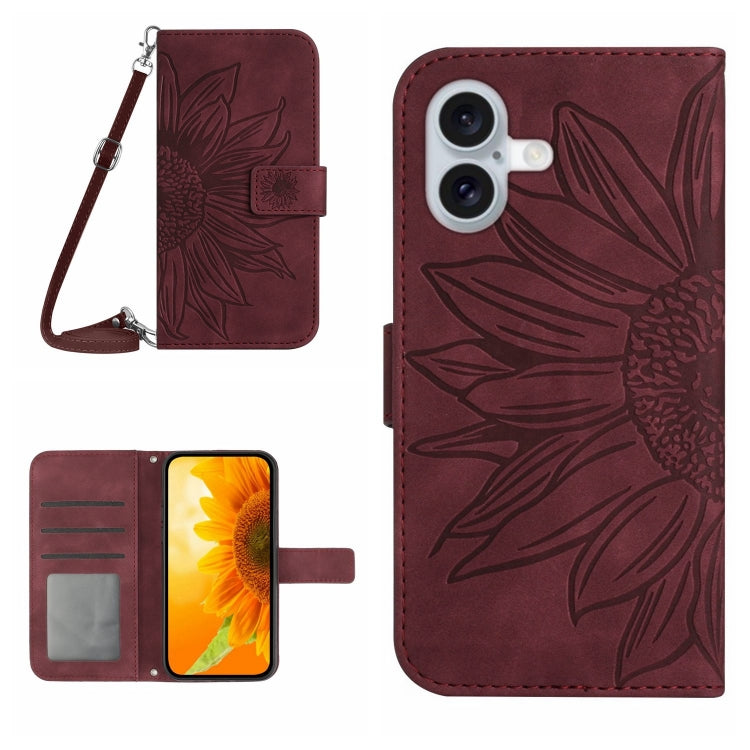 Étui de téléphone en cuir gaufré tournesol au toucher doux avec cordon, pour iPhone Air, pour iPhone 16 Pro Max, pour iPhone 16 Pro, pour iPhone 16 Plus