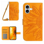 Étui de téléphone en cuir gaufré tournesol au toucher doux avec cordon, pour iPhone Air, pour iPhone 16 Pro Max, pour iPhone 16 Pro, pour iPhone 16 Plus
