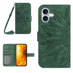 Étui de téléphone en cuir gaufré tournesol au toucher doux avec cordon, pour iPhone Air, pour iPhone 16 Pro Max, pour iPhone 16 Pro, pour iPhone 16 Plus