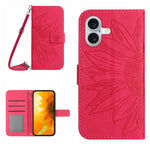 Étui de téléphone en cuir gaufré tournesol au toucher doux avec cordon, pour iPhone Air, pour iPhone 16 Pro Max, pour iPhone 16 Pro, pour iPhone 16 Plus