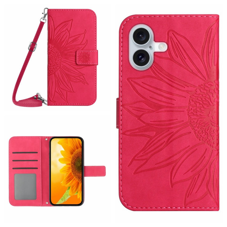Étui de téléphone en cuir gaufré tournesol au toucher doux avec cordon, pour iPhone Air, pour iPhone 16 Pro Max, pour iPhone 16 Pro, pour iPhone 16 Plus