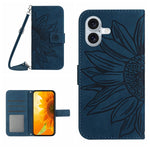 Étui de téléphone en cuir gaufré tournesol au toucher doux avec cordon, pour iPhone Air, pour iPhone 16 Pro Max, pour iPhone 16 Pro, pour iPhone 16 Plus