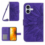 Étui de téléphone en cuir gaufré tournesol au toucher doux avec cordon, pour iPhone Air, pour iPhone 16 Pro Max, pour iPhone 16 Pro, pour iPhone 16 Plus