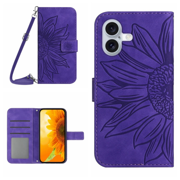 Étui de téléphone en cuir gaufré tournesol au toucher doux avec cordon, pour iPhone Air, pour iPhone 16 Pro Max, pour iPhone 16 Pro, pour iPhone 16 Plus