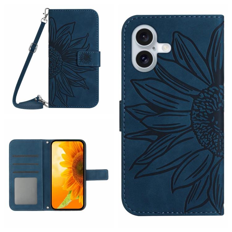 Skin Feel Sun Flower Embossed Flip Leather Phone Case with Lanyard, For iPhone 17e / 16e, For iPhone 17 Pro Max, For iPhone 17 Pro, For iPhone 17