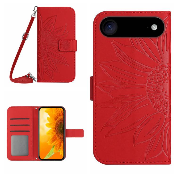 Étui de téléphone en cuir gaufré tournesol au toucher doux avec cordon, pour iPhone Air, pour iPhone 16 Pro Max, pour iPhone 16 Pro, pour iPhone 16 Plus