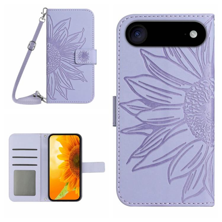 Étui de téléphone en cuir gaufré tournesol au toucher doux avec cordon, pour iPhone Air, pour iPhone 16 Pro Max, pour iPhone 16 Pro, pour iPhone 16 Plus