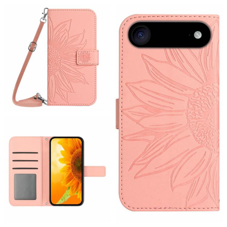 Étui de téléphone en cuir gaufré tournesol au toucher doux avec cordon, pour iPhone Air, pour iPhone 16 Pro Max, pour iPhone 16 Pro, pour iPhone 16 Plus
