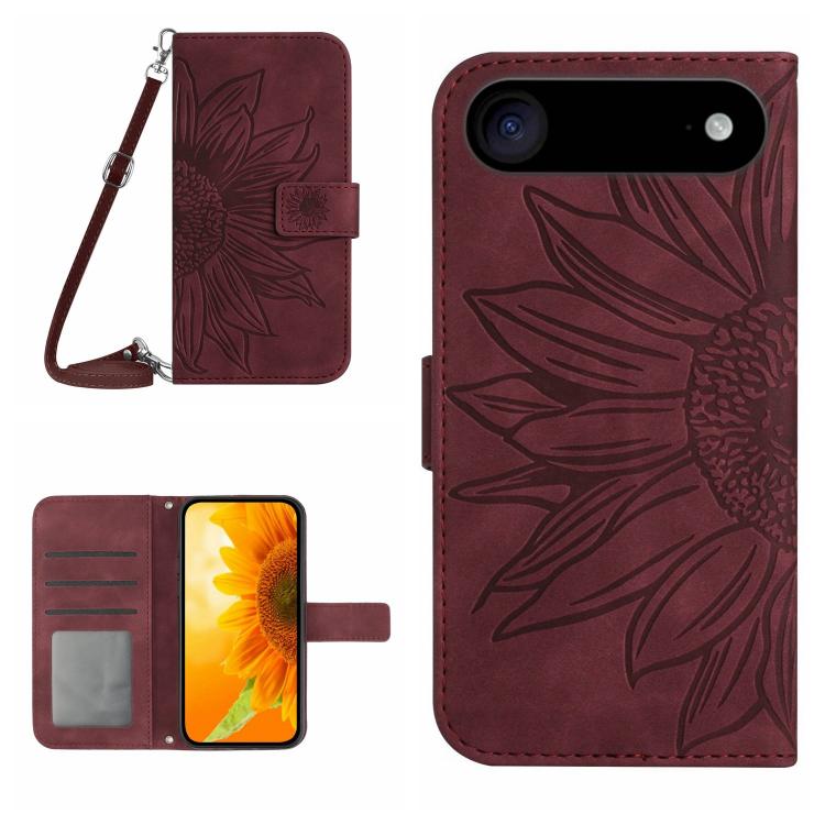 Étui de téléphone en cuir gaufré tournesol au toucher doux avec cordon, pour iPhone Air, pour iPhone 16 Pro Max, pour iPhone 16 Pro, pour iPhone 16 Plus