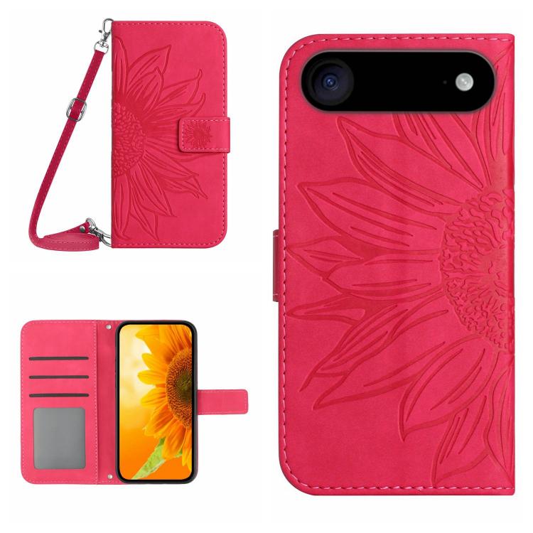 Étui de téléphone en cuir gaufré tournesol au toucher doux avec cordon, pour iPhone Air, pour iPhone 16 Pro Max, pour iPhone 16 Pro, pour iPhone 16 Plus